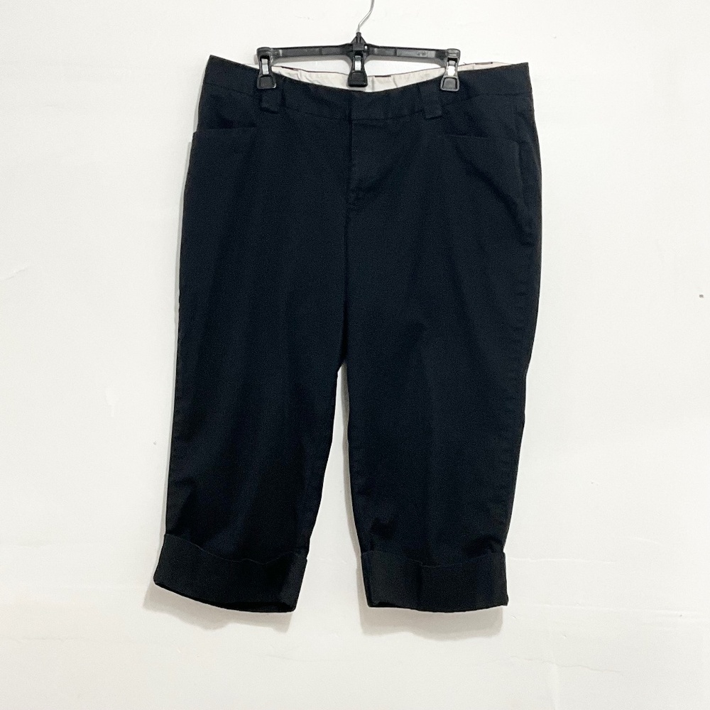 VENEZIA Women Capri Pants Cotton Stretch Black Flat Front Pockets Size 18